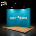 8ft curved pop up fabric display booth with blue CareerBoost branding panel