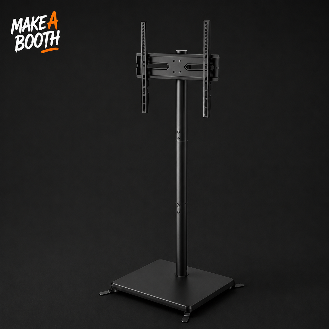 Alloy steel floor TV stand with VESA mount and rectangular base, black
