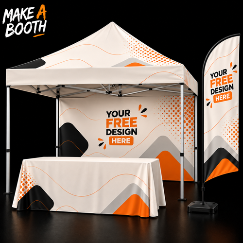4-piece event canopy booth kit: white frame, printed side walls, table cover