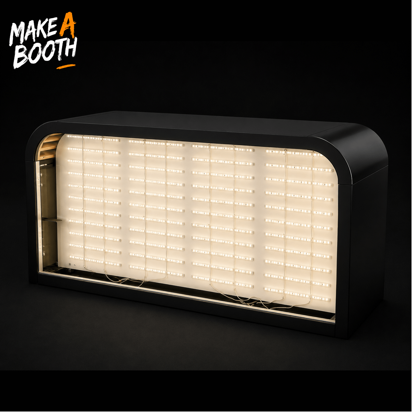 Backlit storage counter with glowing LED light grid inside front window