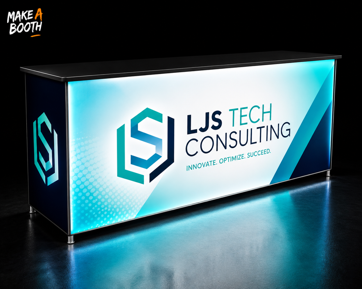 Backlit SEG light box counter with illuminated front panel, LJS TECH CONSULTING logo