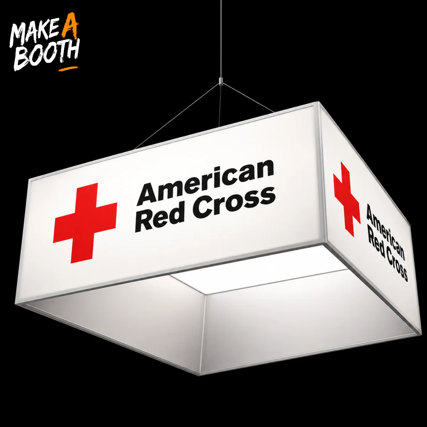 Square hanging banner with American Red Cross text and red cross logo