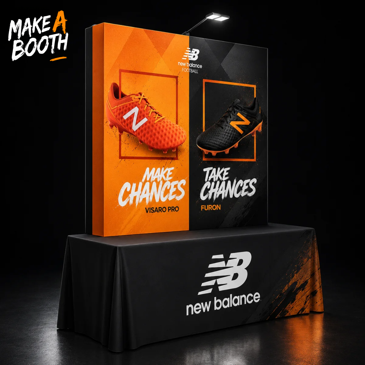 Tabletop pop up fabric display kit with two-sided table cover and standing graphic panel