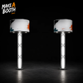 Truss tower spotlight stand with two silver poles and white round shades
