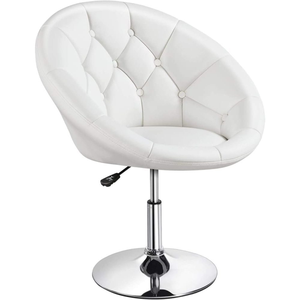Modern Leather Tufted Height Adjustable Swivel Barrel Chair